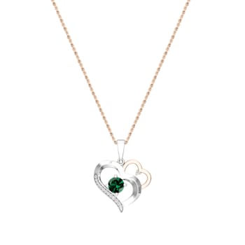 Dazzlingrock Collection Lab Emerald and Diamond Double Heart Pendant
with 10K Gold