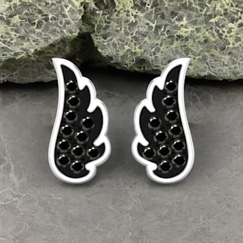 Dazzlingrock Collection Round Black Diamond Angel Wing Stud Earrings for
Women in Sterling Silver