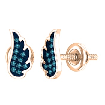 Dazzlingrock Collection Round Blue Diamond Angel Wing Stud Earrings for
Women in 18K Rose Gold