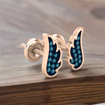 Dazzlingrock Collection Round Blue Diamond Angel Wing Stud Earrings for
Women in 18K Rose Gold