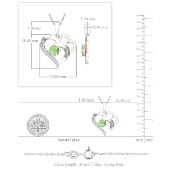 Dazzlingrock Collection Peridot and Diamond Double Heart Pendant with
Chain in 10K Gold