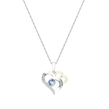 Dazzlingrock Collection Aquamarine and Diamond Double Heart Pendant with
Chain in 14K Gold