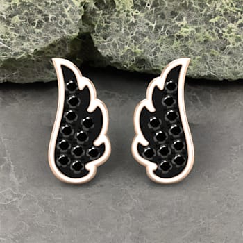 Dazzlingrock Collection Round Black Diamond Angel Wing Stud Earrings for
Women in 18K Rose Gold