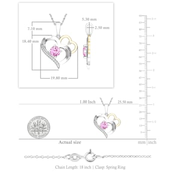 Dazzlingrock Collection Pink Sapphire and Diamond Double Heart Pendant
with Chain in 14K Gold