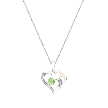 Dazzlingrock Collection Peridot and Diamond Double Heart Pendant with
Chain in 14K Gold