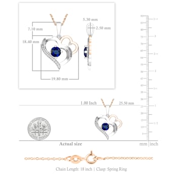 Dazzlingrock Collection Lab Blue Sapphire and Diamond Double Heart
Pendant with Chain in 18K Gold