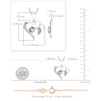Dazzlingrock Collection Aquamarine and Diamond Double Heart Pendant with
Chain in 14K Gold