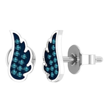 Dazzlingrock Collection Round Blue Diamond Angel Wing Stud Earrings for
Women in Sterling Silver
