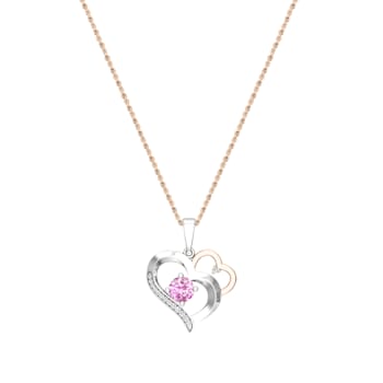 Dazzlingrock Collection Lab Pink Sapphire and Diamond Double Heart
Pendant with Chain in 14K Gold