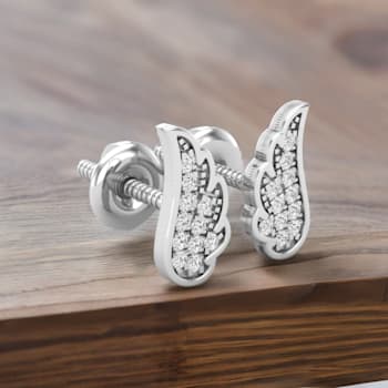 Dazzlingrock Collection Round White Diamond Angel Wing Stud Earrings for
Women in Sterling Silver