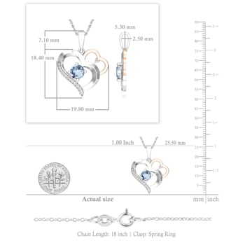 Dazzlingrock Collection Aquamarine and Diamond Double Heart Pendant with
Chain in 14K Gold