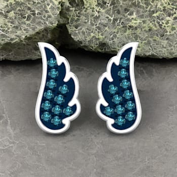 Dazzlingrock Collection Round Blue Diamond Angel Wing Stud Earrings for
Women in Sterling Silver