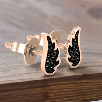 Dazzlingrock Collection Round Black Diamond Angel Wing Stud Earrings for
Women in 14K Rose Gold