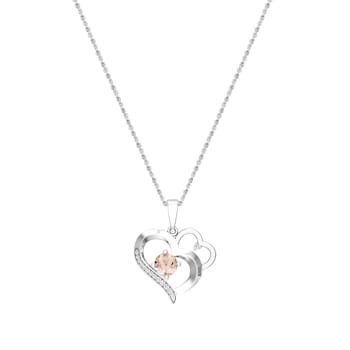 Dazzlingrock Collection Morganite and Diamond Double Heart Pendant with
Chain in Sterling Silver