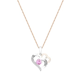 Flexible Wire Necklace with Pink Sapphire and Diamond Heart 18K Rose