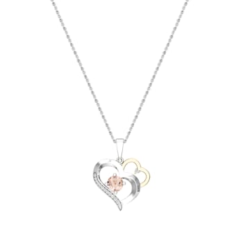Dazzlingrock Collection Morganite and Diamond Double Heart Pendant with
Chain in 10K Gold