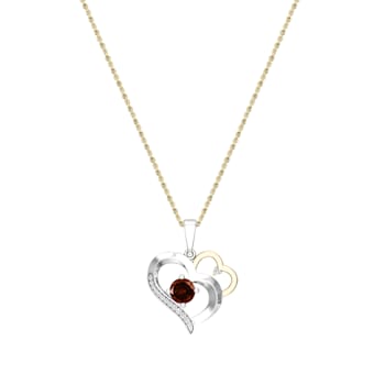 Dazzlingrock Collection Garnet and Diamond Double Heart Pendant with
Chain in 18K Gold