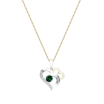 Dazzlingrock Collection Lab Emerald and Diamond Double Heart Pendant
with 10K Gold