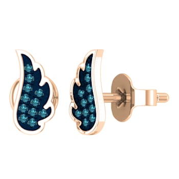 Dazzlingrock Collection Round Blue Diamond Angel Wing Stud Earrings for
Women in 14K Rose Gold