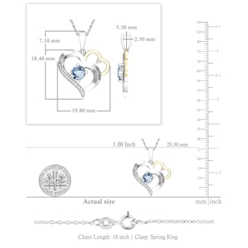 Dazzlingrock Collection Aquamarine and Diamond Double Heart Pendant with
Chain in 14K Gold
