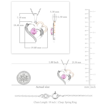 Dazzlingrock Collection Lab Pink Sapphire and Diamond Double Heart
Pendant with Chain in 18K Gold