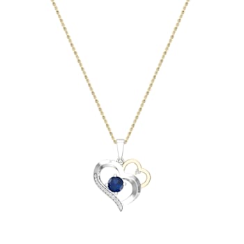 Dazzlingrock Collection Blue Sapphire and Diamond Double Heart Pendant
with Chain in 18K Gold