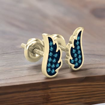 Dazzlingrock Collection Round Blue Diamond Angel Wing Stud Earrings for
Women in 10K Yellow Gold