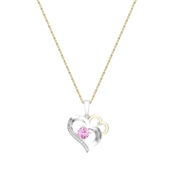 Dazzlingrock Collection Pink Sapphire and Diamond Double Heart Pendant
with Chain in 10K Gold