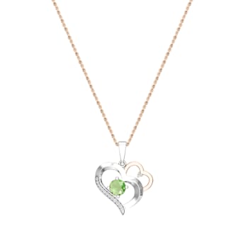Dazzlingrock Collection Peridot and Diamond Double Heart Pendant with
Chain in 14K Gold