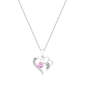 Dazzlingrock Collection Pink Sapphire and Diamond Double Heart Pendant
with Chain in Sterling Silver