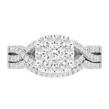 Dazzlingrock Collection Mixed Shape Diamond Halo Wedding Ring Set 1.0ctw
18K White Gold