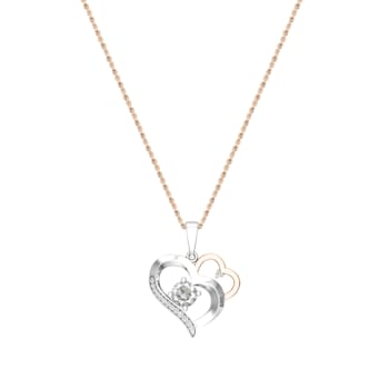 Dazzlingrock Collection Lab White Sapphire and Diamond Double Heart
Pendant with Chain in 10K Gold