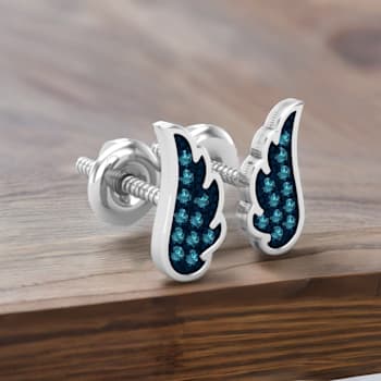 Dazzlingrock Collection Round Blue Diamond Angel Wing Stud Earrings for
Women in Sterling Silver