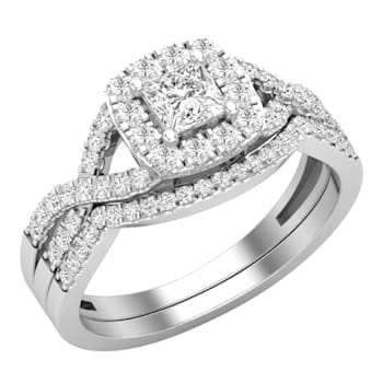 Dazzlingrock Collection Mixed Shape Diamond Halo Wedding Ring Set 1.0ctw
18K White Gold