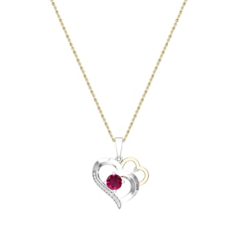 Dazzlingrock Collection Lab Ruby and Diamond Double Heart Pendant with
Chain in 18K Gold