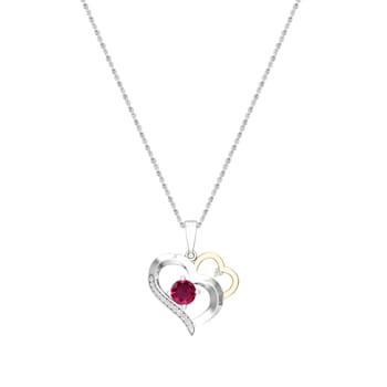 Dazzlingrock Collection Lab Ruby and Diamond Double Heart Pendant with
Chain in 10K Gold