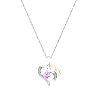 Dazzlingrock Collection Pink Sapphire and Diamond Double Heart Pendant
with Chain in 14K Gold