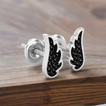 Dazzlingrock Collection Round Black Diamond Angel Wing Stud Earrings for
Women in Sterling Silver