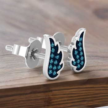 Dazzlingrock Collection Round Blue Diamond Angel Wing Stud Earrings for
Women in Sterling Silver