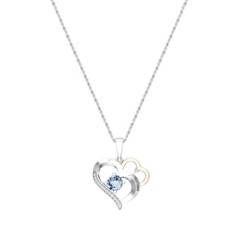 Dazzlingrock Collection Aquamarine and Diamond Double Heart Pendant with
Chain in 14K Gold