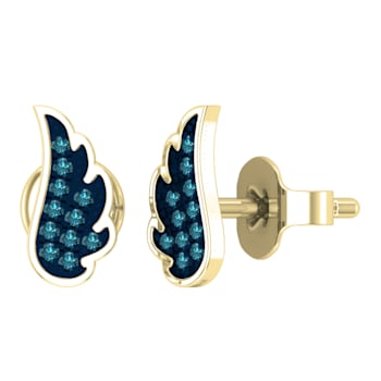 Dazzlingrock Collection Round Blue Diamond Angel Wing Stud Earrings for
Women in 14K Yellow Gold