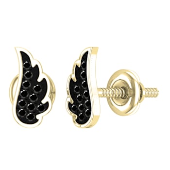 Dazzlingrock Collection Round Black Diamond Angel Wing Stud Earrings for
Women in 14K Yellow Gold
