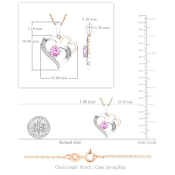 Dazzlingrock Collection Lab Pink Sapphire and White Diamond Double Heart
Pendant with Chain 18K Gold