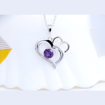 Dazzlingrock Collection Amethyst and Diamond Double Heart Pendant with
Chain in 10K Gold