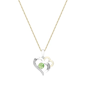 Dazzlingrock Collection Peridot and Diamond Double Heart Pendant with
Chain in 18K Gold