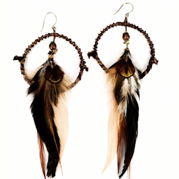 Ghigau Feather Dangle Hoop Design Earrings, Handmade by Amber Planet Earth.