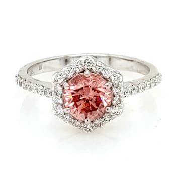 1.03 Ctw CVD Pink Diamond and 0.39 Ctw White Diamond Ring in 14K WG