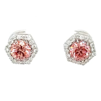 1.54 Ctw CVD Pink Diamond and 0.37 Ctw White Diamond Earrings in 14K WG