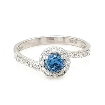 0.40 Ctw CVD Blue Diamond and 0.34 White Diamond Ring in 14K WG