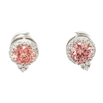 2.05 Ctw CVD Pink Diamond and 0.29 Ctw White Diamond Earrings in 14K WG